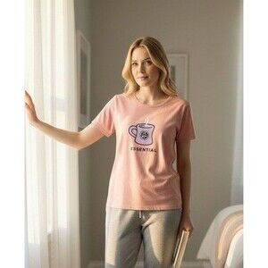 Life Is Good Sleep Pajama Lounge Top Women's Large Coffee Cup Essential Pink